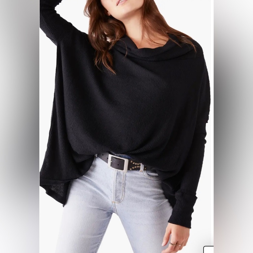 NEW Free People Juicy Long Sleeve Cowl Neck Split Back Top Black